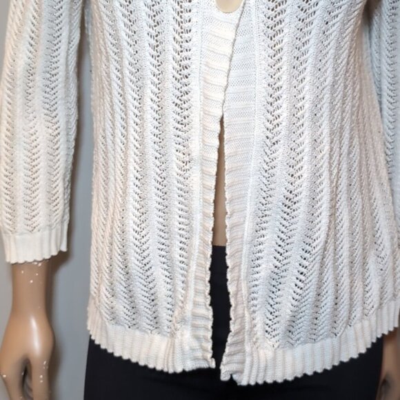 JONES NEW YORK Open Knit Cardigan Sweater Long Sleeve White Spring Buttoned - Picture 4 of 13